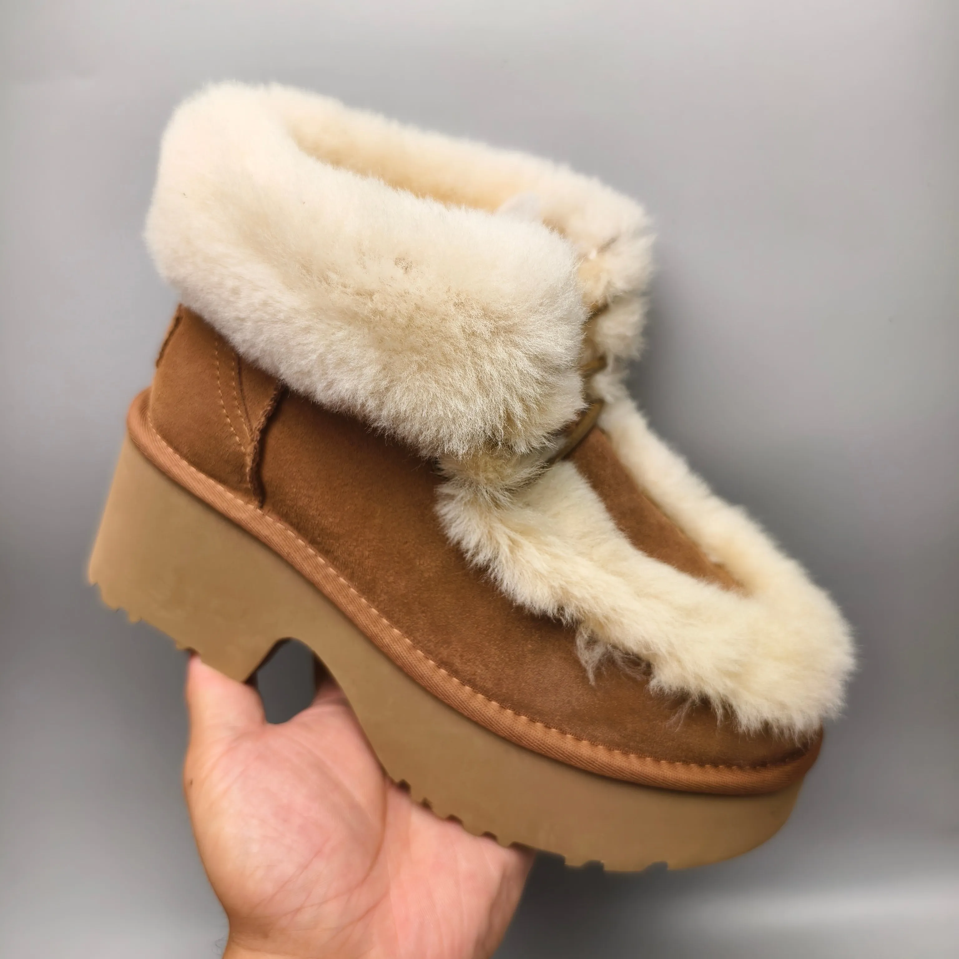 💰 600 UGG sheepskin all-in-one snow boots 1532 Song Yuqi’s same style, Esme wedge-heeled short boots, overflowing lace-up style, color: maroon, mustard, matching size: 35-41